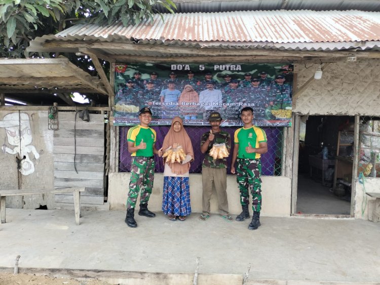 UMKM Satgas Pamtas Yonarmed 10/ Bradjamusti Ajarkan Pemasaran Kreatif dan Bantu Bangun Warung Keripik Singkong Warga Perbatasan