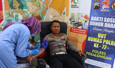 Sambut HUT Humas Polri Ke-72, Bakti Kesehatan Polres Pekalongan Kumpulkan Puluhan Kantong Darah