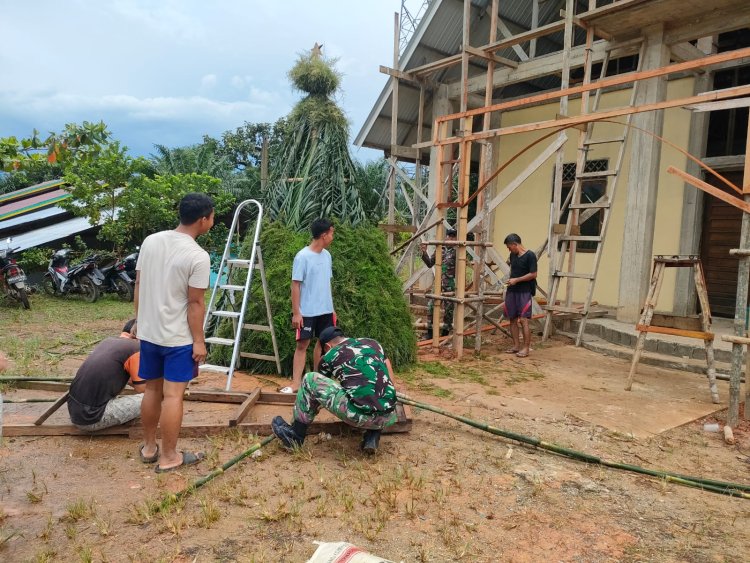 Pos Segumun Satgas Pamtas RI-Malaysia Yonarmed 16/TK melaksanakan kegiatan Karya Bhakti di Gereja